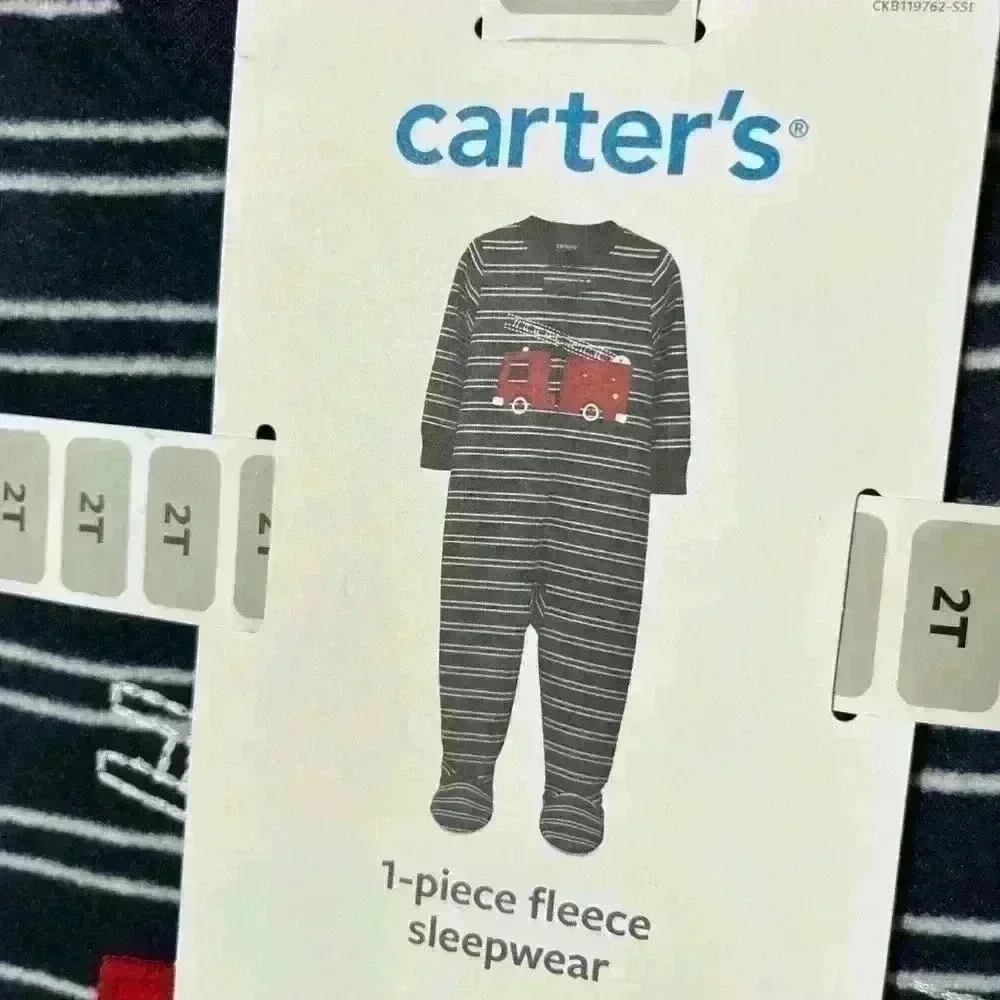 Carter's Baby/ Toddler Fleece Sleepwear Close Foot Size 2T Fire Truck Striped